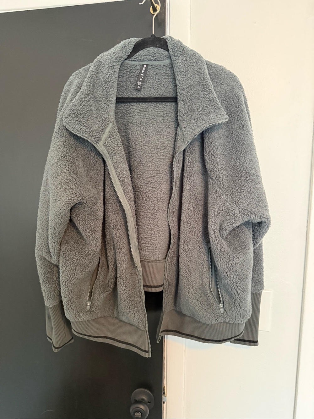 Athleta Heather green/Gray Sherpa Zip Hoodie